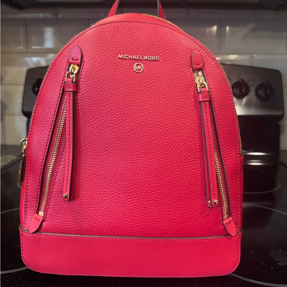 Michael Kors Brooklynn Cherry Red Pebbled Leather Backpack BRAND NEW! UNUSED!